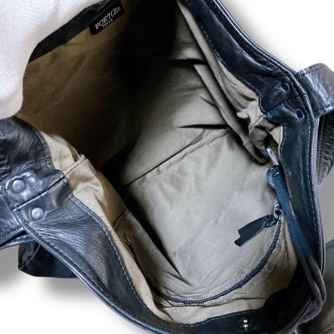 ポーター 吉田カバン 日本製 ポーチ付き ソフトレザーショルダーバッグ ブラック