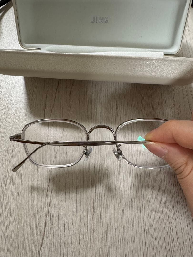 JINS シルバー 四角形メガネ ケース付き