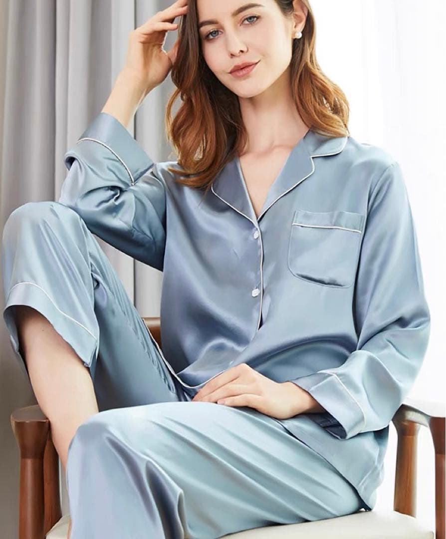 シルク100%パジャマ上下Mパールグレー、最高級クラス絹、訳アリ出品他