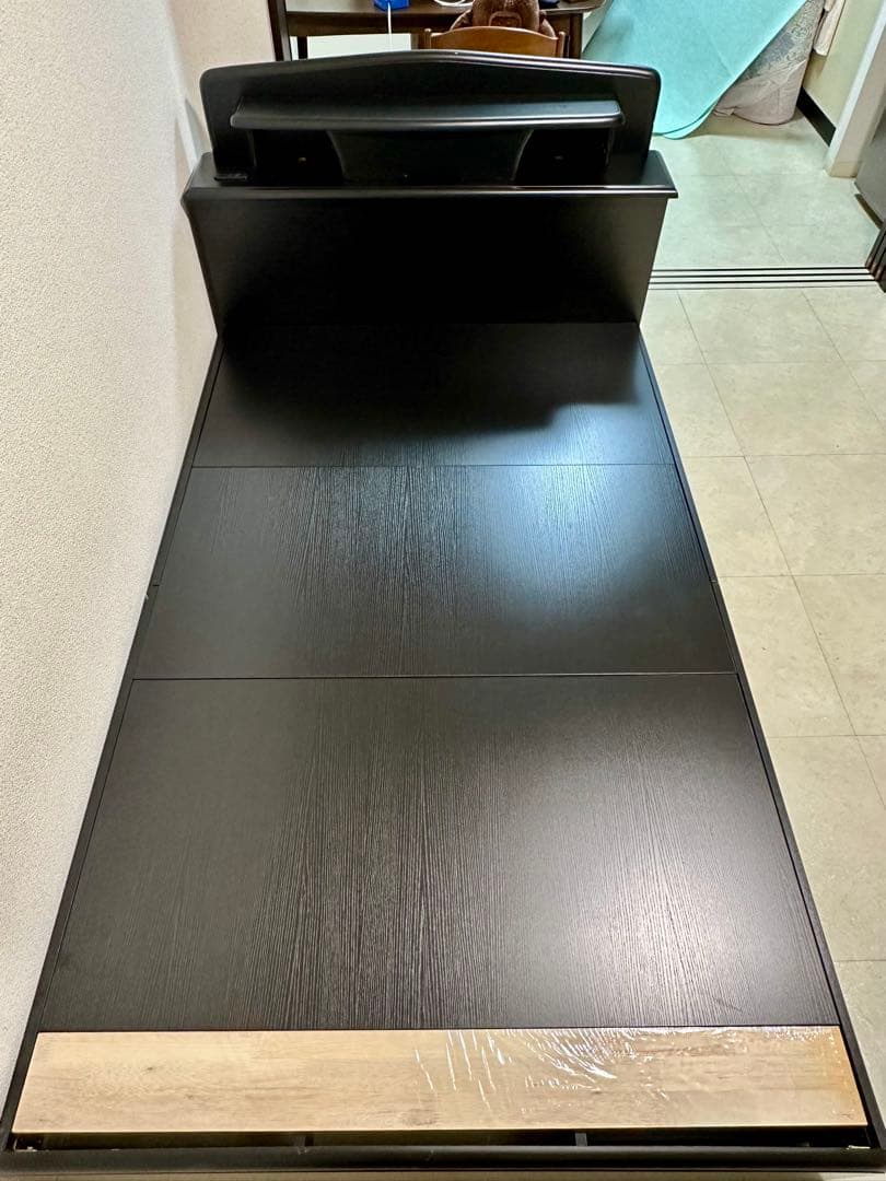 【着払い/引き取りも可】セミダブルベッド ブラウン ウッド 引き出し 照明