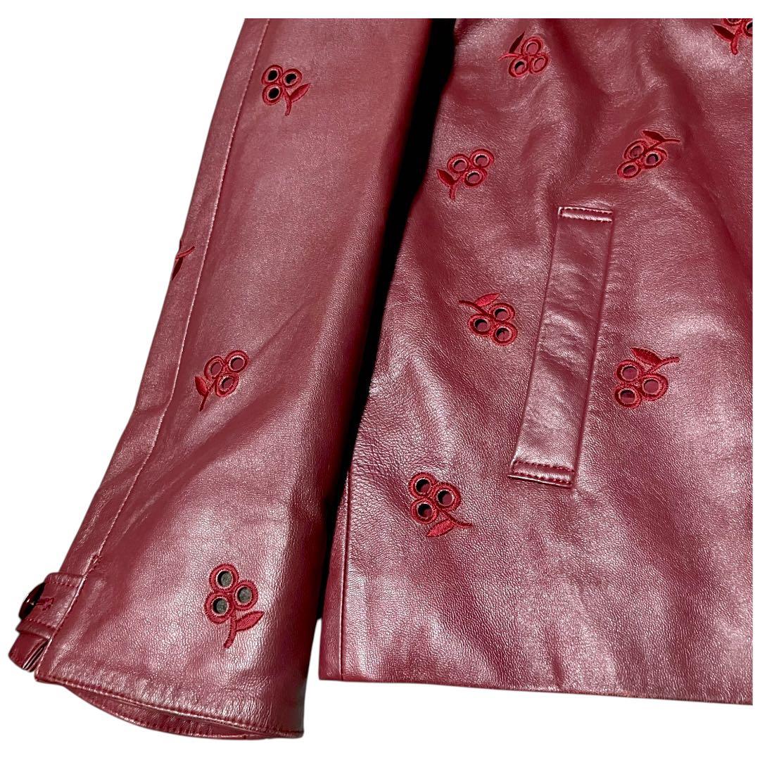 美品✨EMBA レザージャケット フラワーカットワーク ワイドシングル