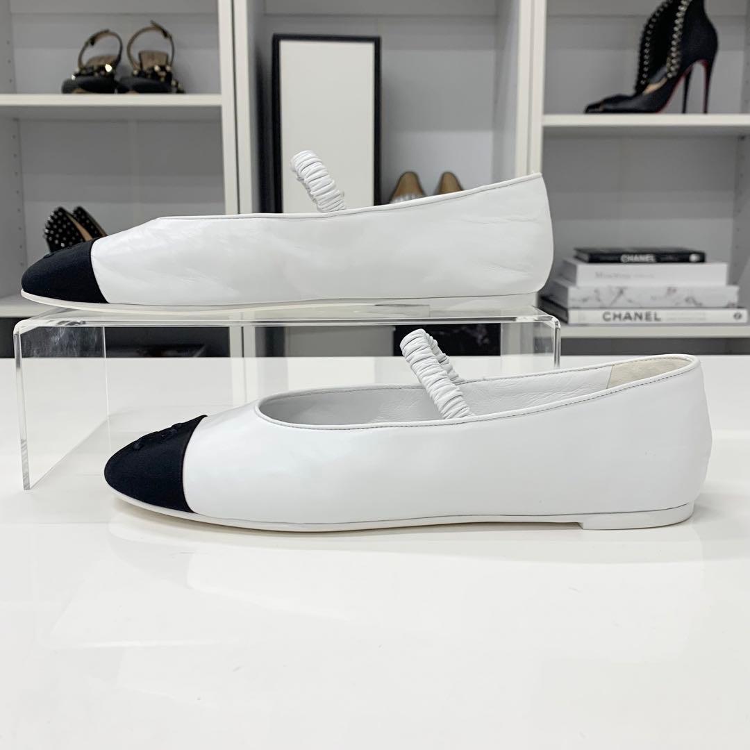 シャネル レザー ファブリック ココマーク フラットシューズ レッグウォーマー