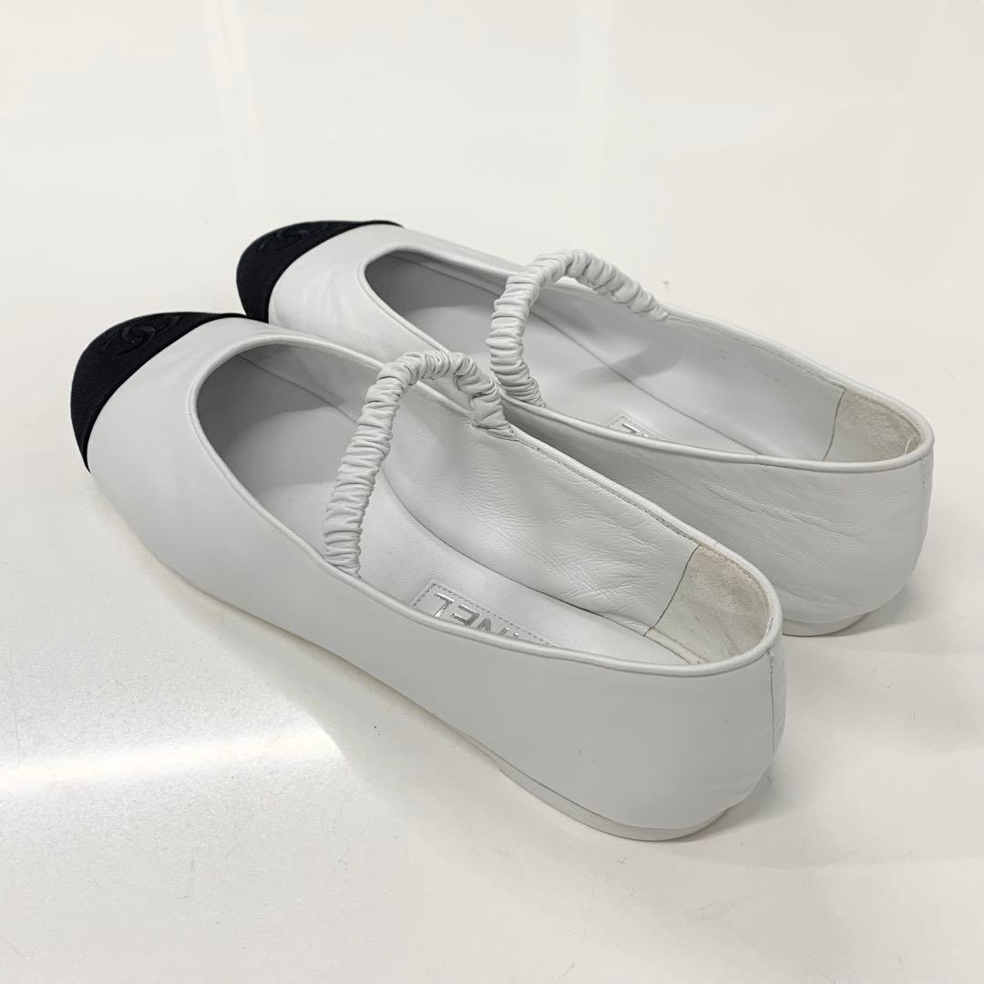 シャネル レザー ファブリック ココマーク フラットシューズ レッグウォーマー