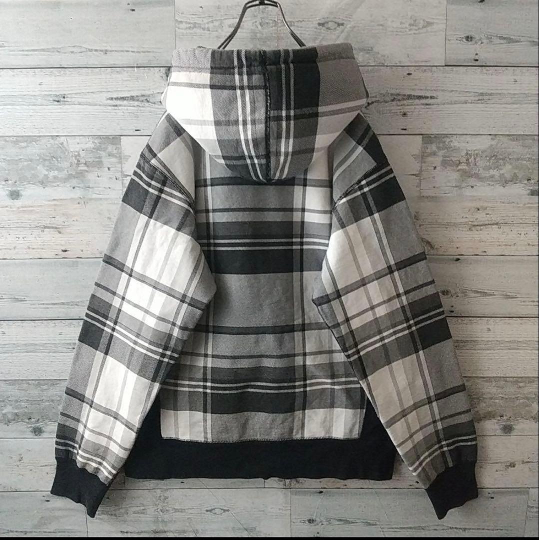 人気デザイン☆シュプリーム 刺繍 アーチロゴ チェック柄 パーカー M