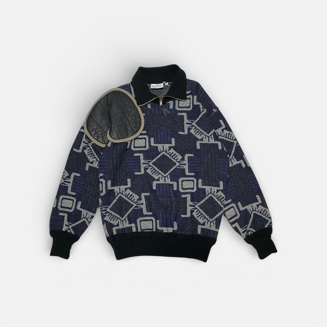 90's GIANFRANCO FERRE レザーパッチ　柄ニット メンズ48