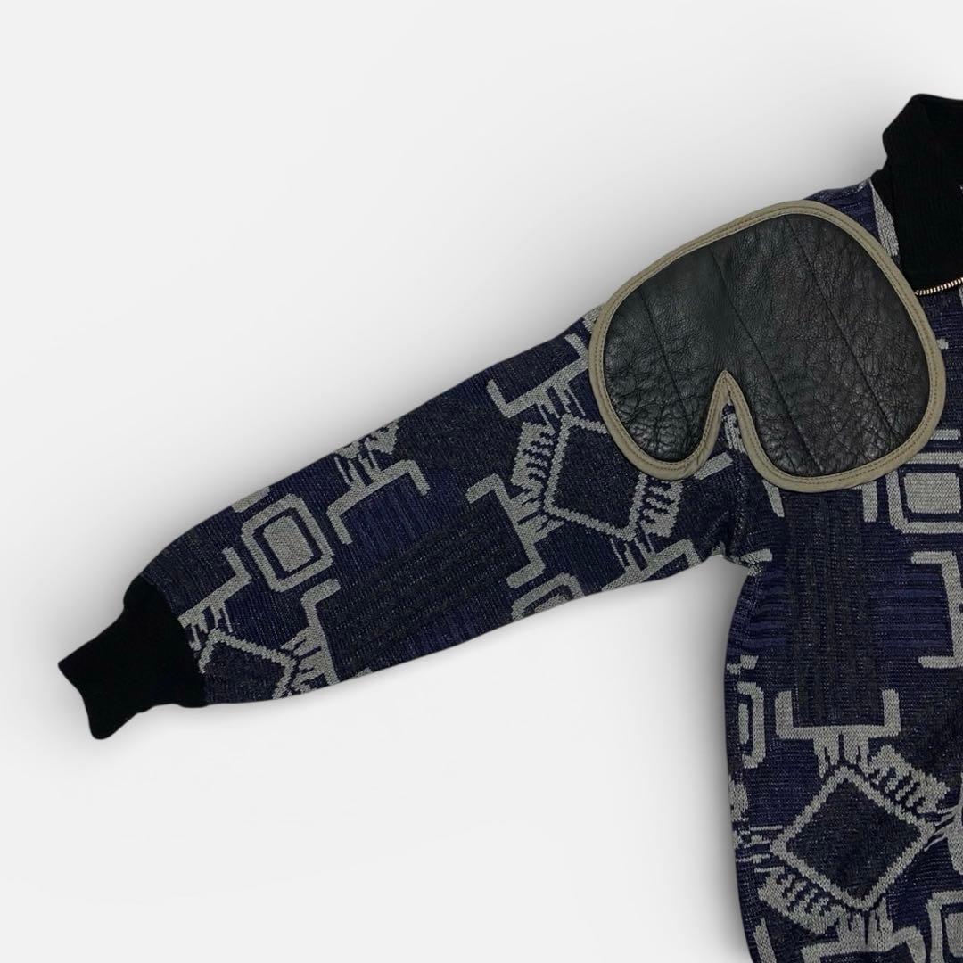 90's GIANFRANCO FERRE レザーパッチ　柄ニット メンズ48