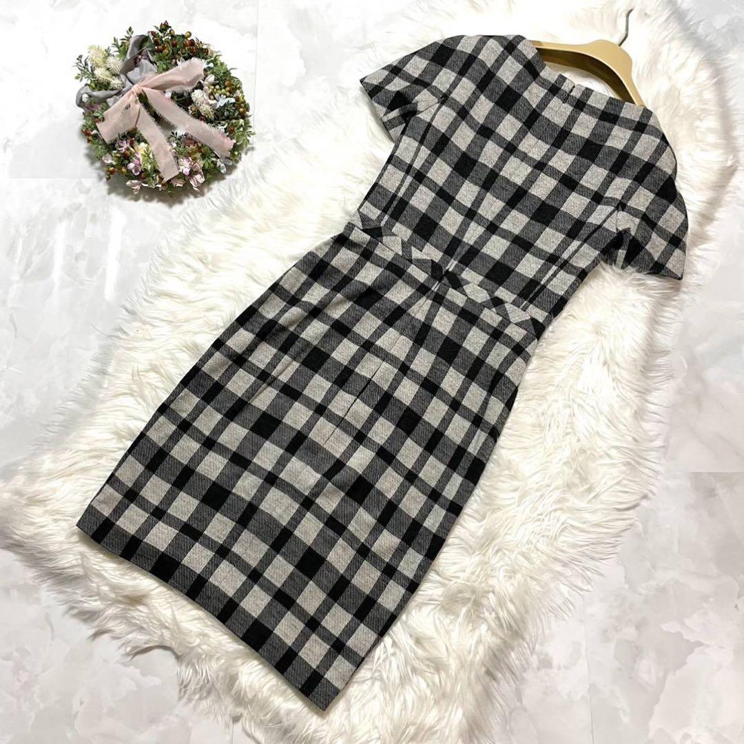 本物 グッチ チェック柄 ギャザー ワンピース ドレス XS 黒 灰 GUCCI