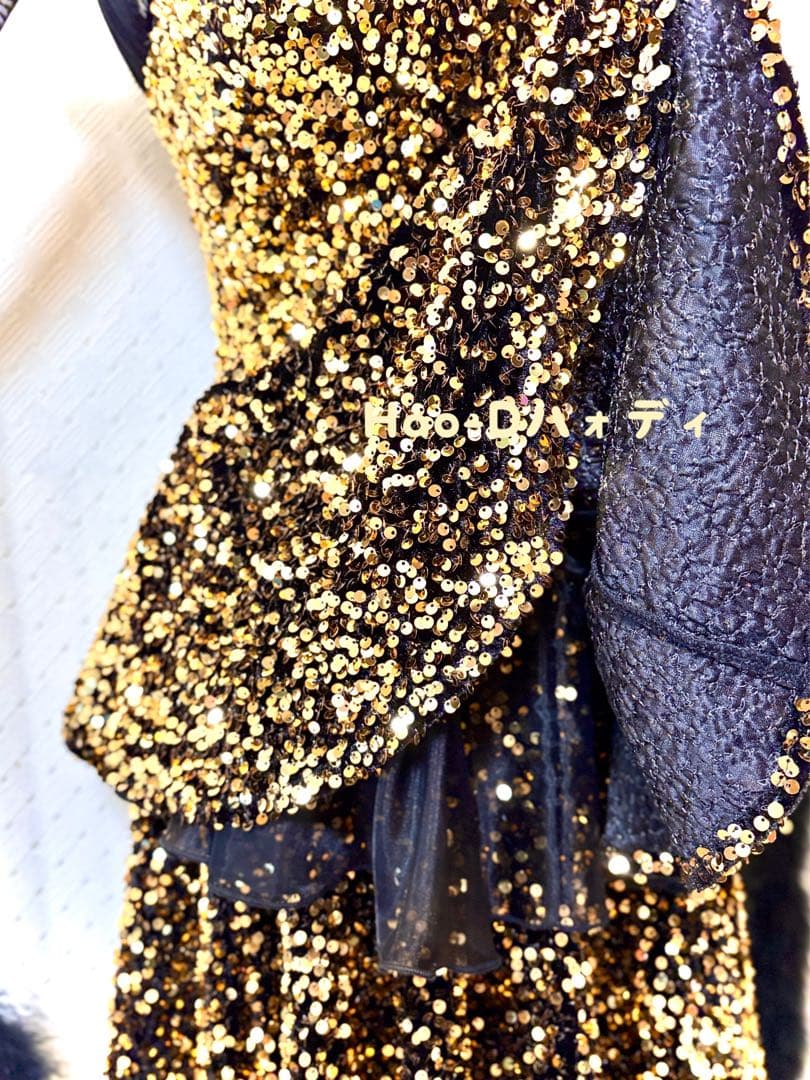 新品同様★ダンスドレス★スタンダード★社交ダンス★競技会★パーティー★黒ゴールド