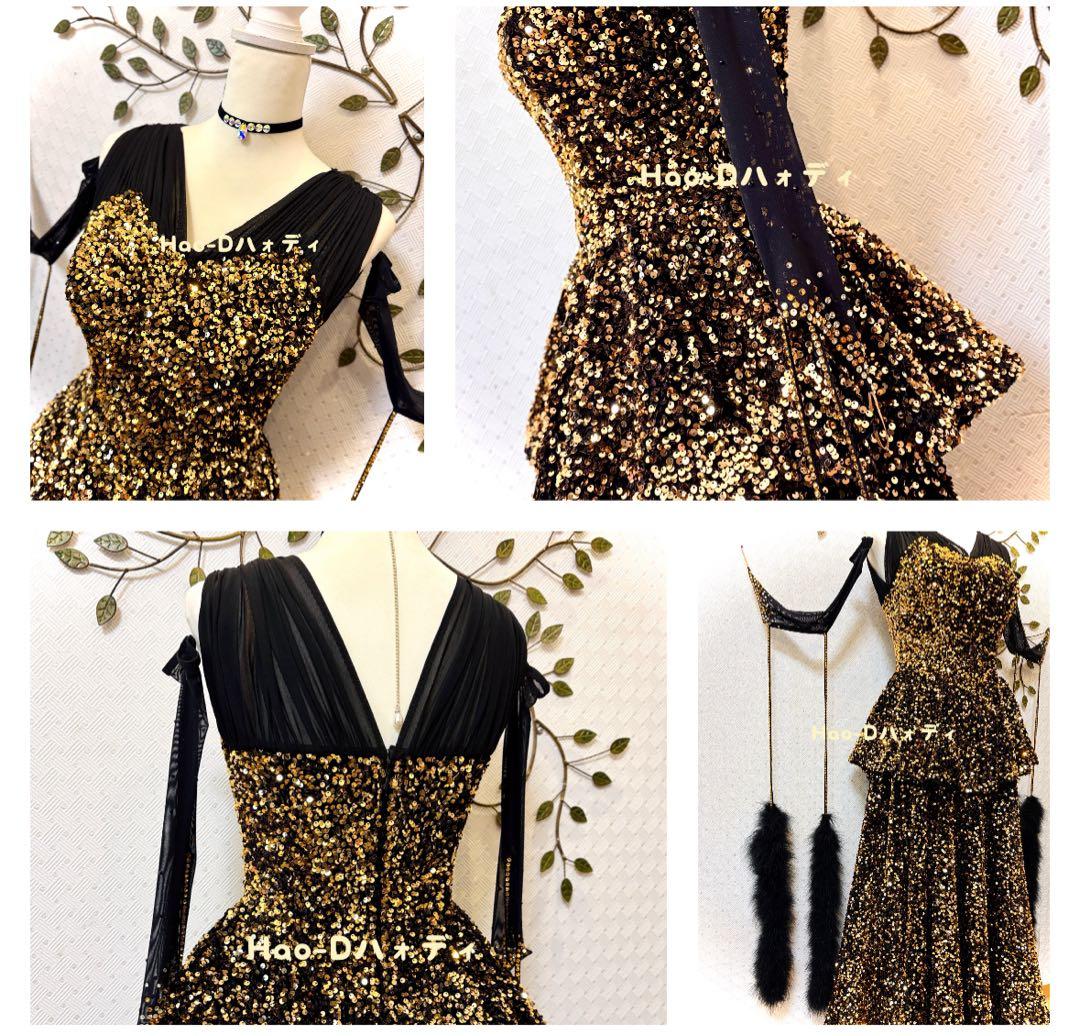 新品同様★ダンスドレス★スタンダード★社交ダンス★競技会★パーティー★黒ゴールド