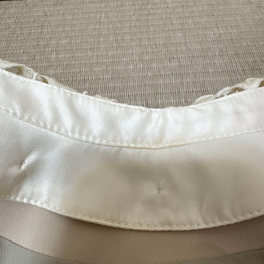 CELFORDセルフォード38 レース襟付きベージュタイトワンピース