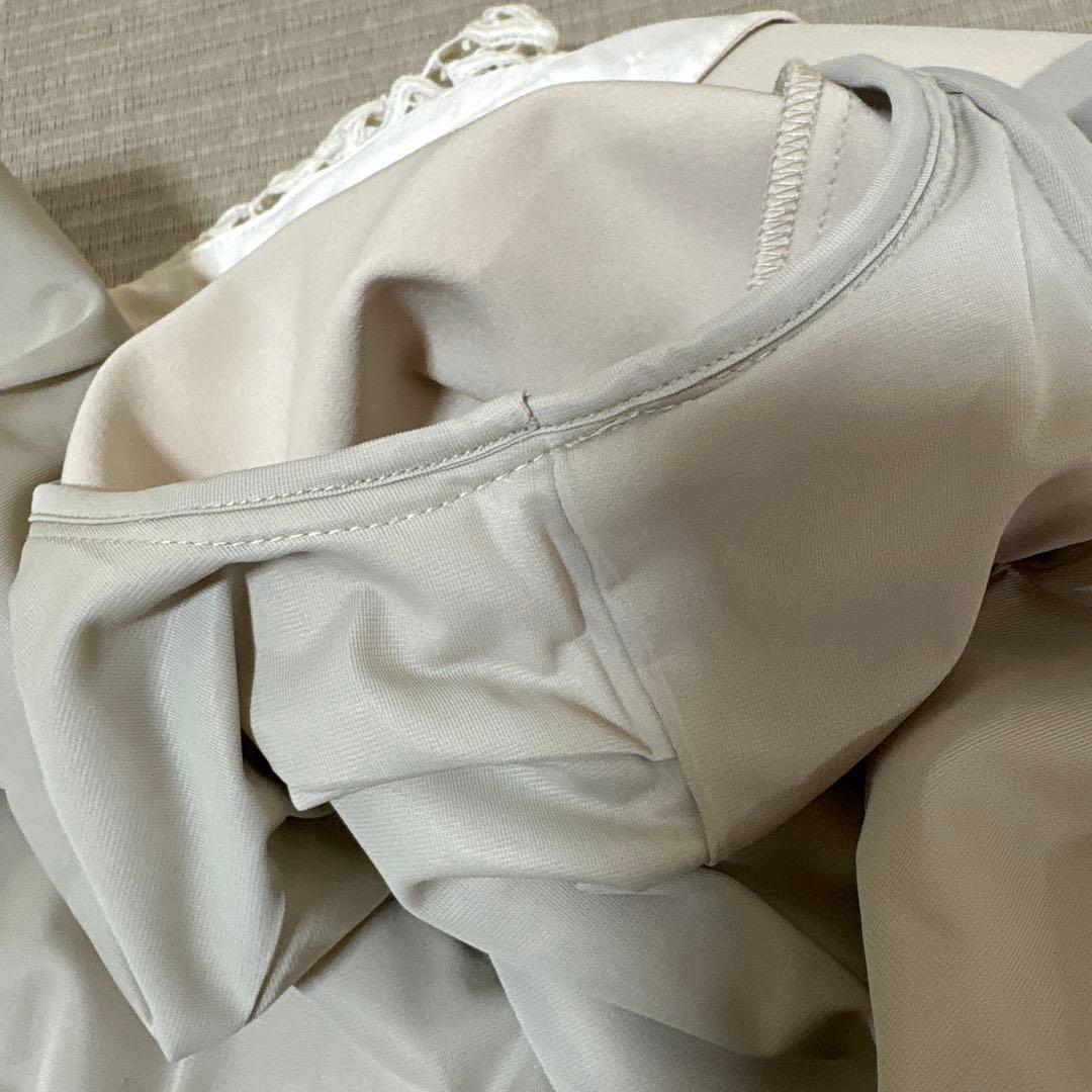 CELFORDセルフォード38 レース襟付きベージュタイトワンピース