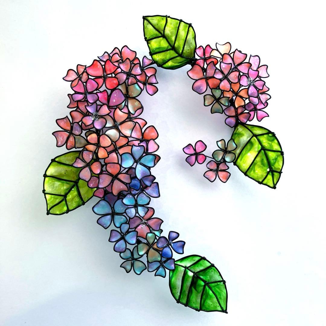 一点物　紫陽花リース　ワイヤークラフト　ディップアート　壁飾り