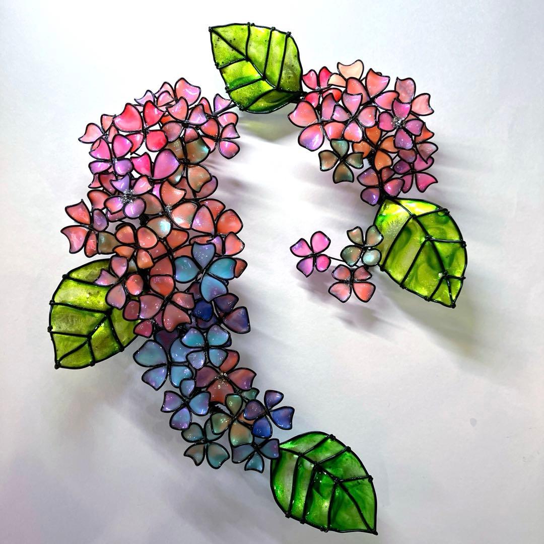 一点物　紫陽花リース　ワイヤークラフト　ディップアート　壁飾り