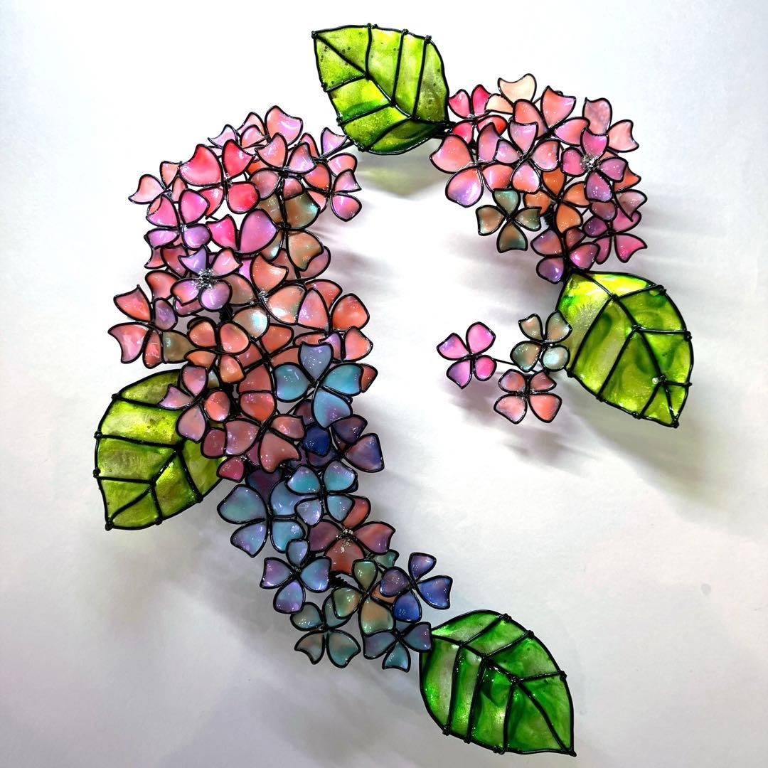 一点物　紫陽花リース　ワイヤークラフト　ディップアート　壁飾り