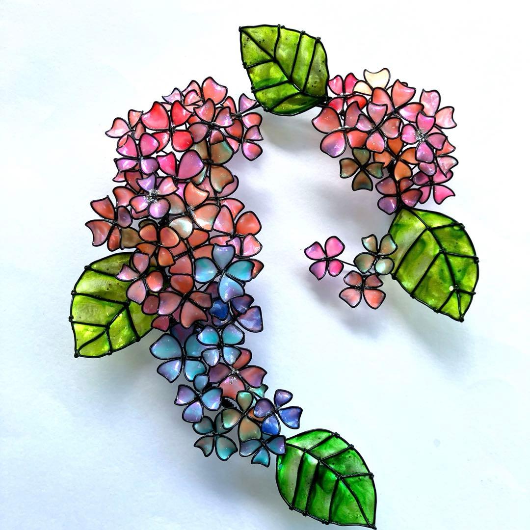 一点物　紫陽花リース　ワイヤークラフト　ディップアート　壁飾り