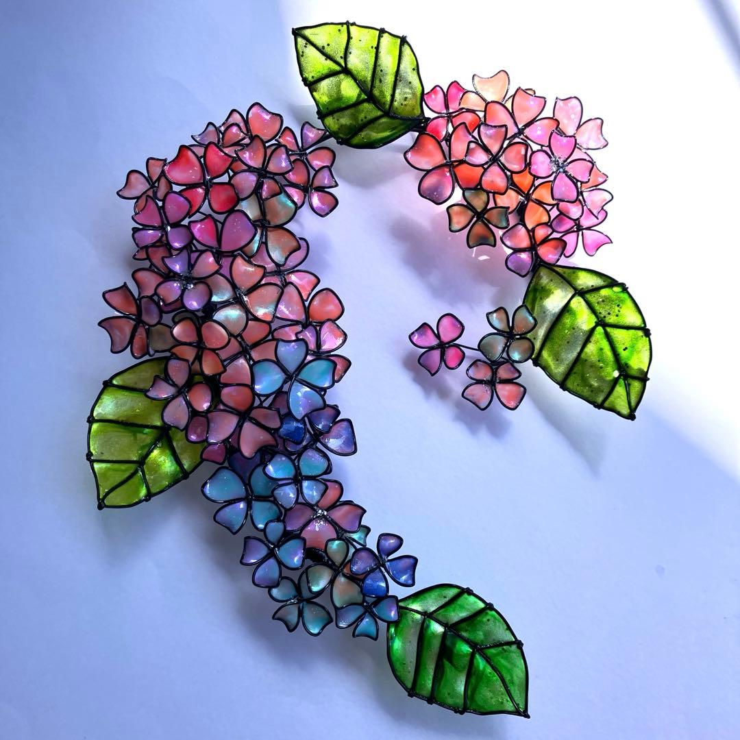 一点物　紫陽花リース　ワイヤークラフト　ディップアート　壁飾り