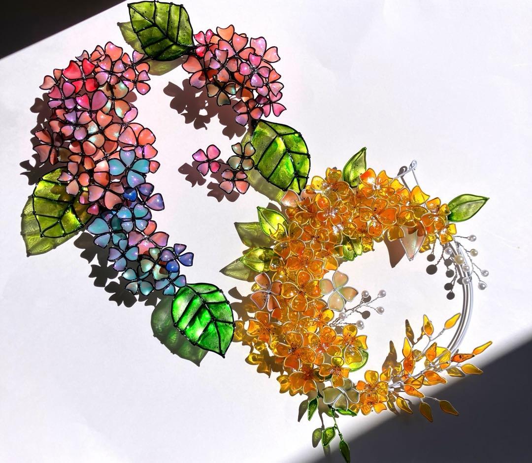 一点物　紫陽花リース　ワイヤークラフト　ディップアート　壁飾り