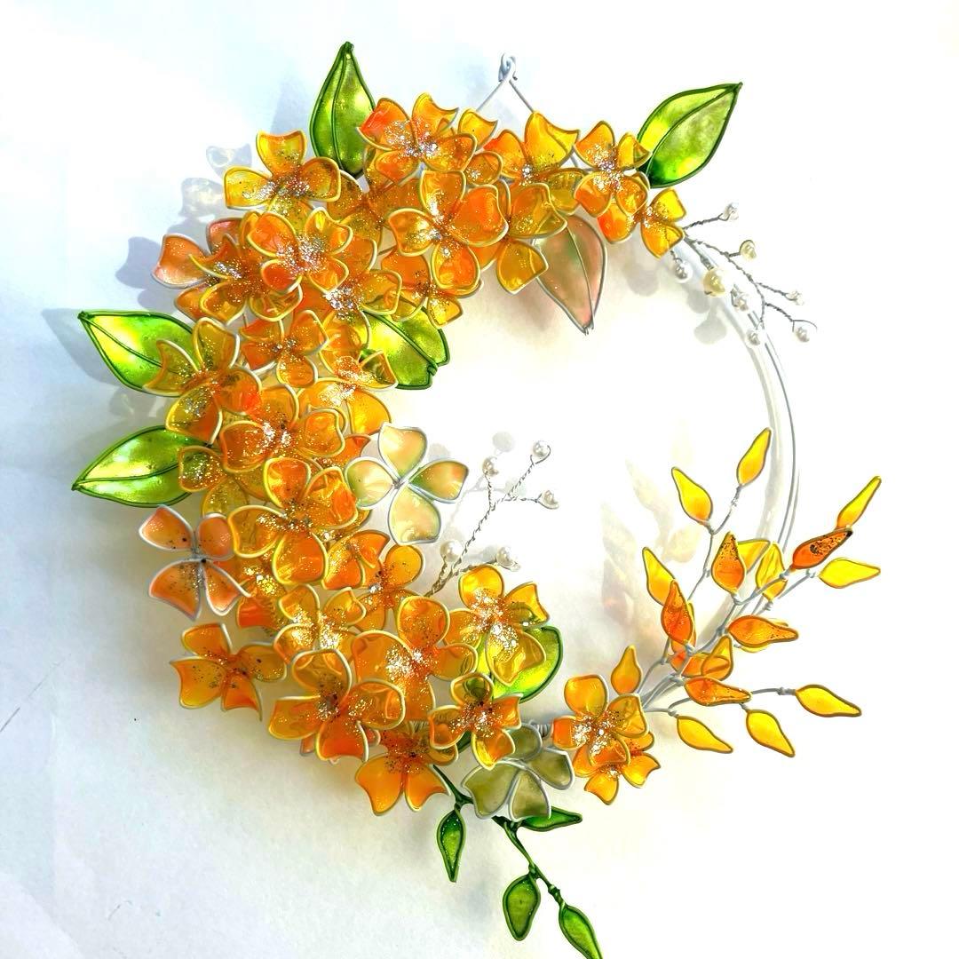 一点物　紫陽花リース　ワイヤークラフト　ディップアート　壁飾り