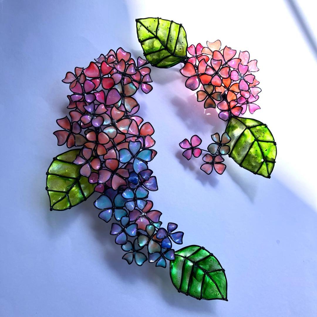 一点物　紫陽花リース　ワイヤークラフト　ディップアート　壁飾り