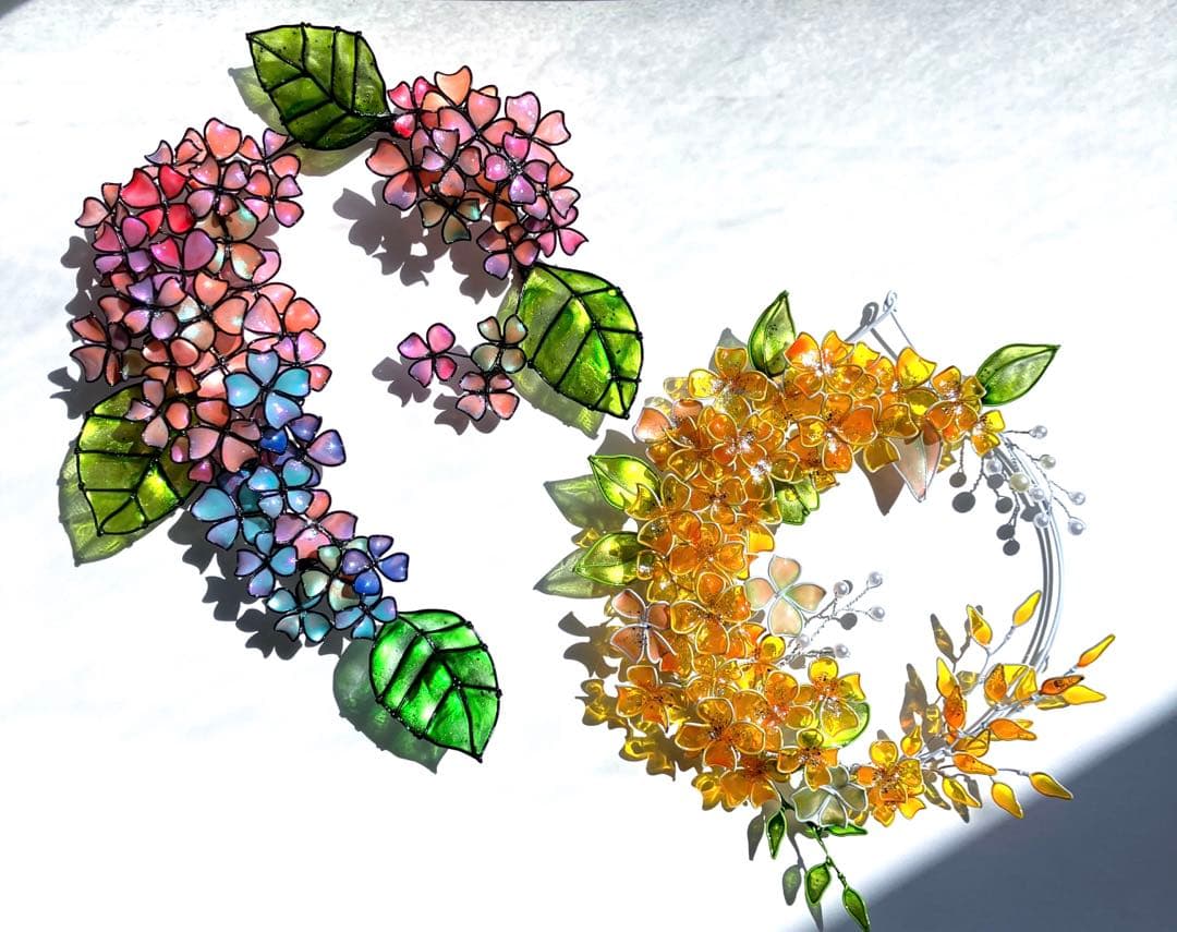 一点物　紫陽花リース　ワイヤークラフト　ディップアート　壁飾り