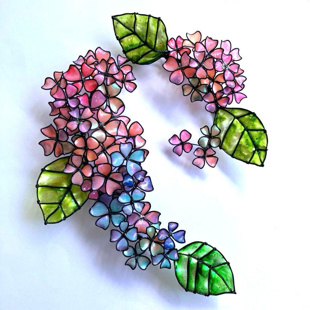 一点物　紫陽花リース　ワイヤークラフト　ディップアート　壁飾り