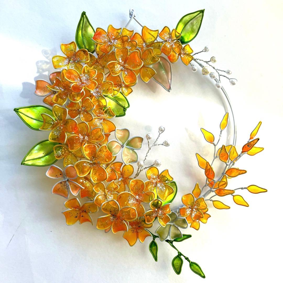 一点物　紫陽花リース　ワイヤークラフト　ディップアート　壁飾り