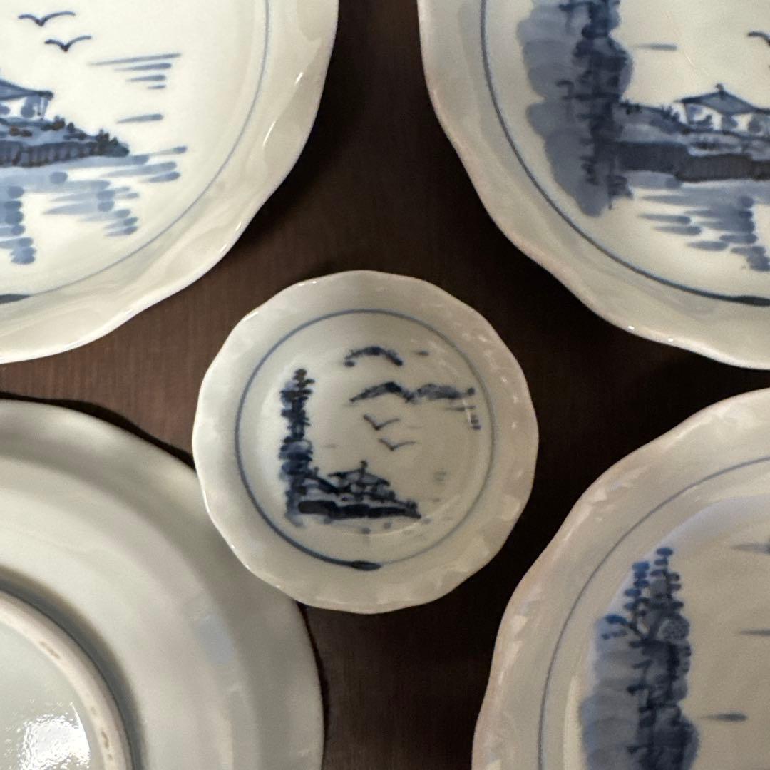 橘吉 青い風景画の陶器皿5個 セット 箱付き｜たち吉（食器 ・