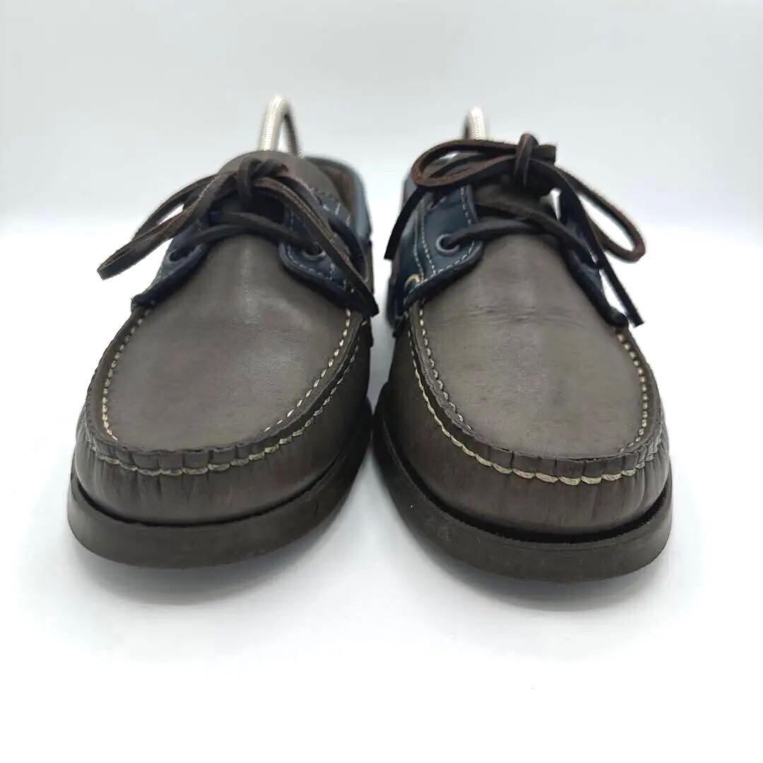 【Paraboot】デッキシューズ【25.5cm】ブラウン×ブルー レザー