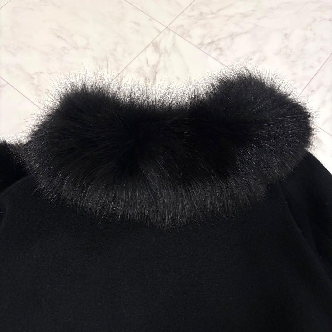 ポンチョ　カシミヤ100% ファー付き　Aライン　エレガント　パーティー　黒