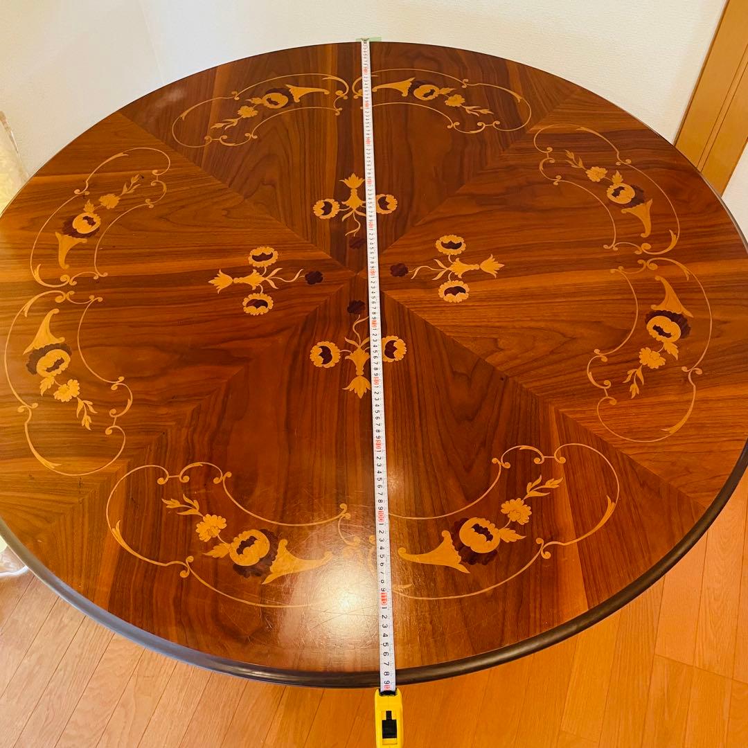 イタリア製 アンティーク調 象嵌 猫脚 丸型 ダイニングテーブル