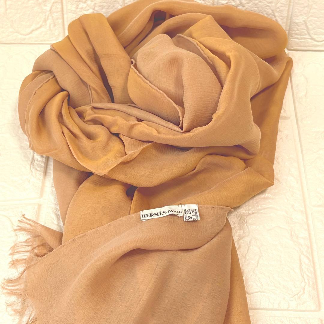 エルメス　マルジェラ期　シルク　ロングストール　Ｈロゴ　バイカラー　オレンジ