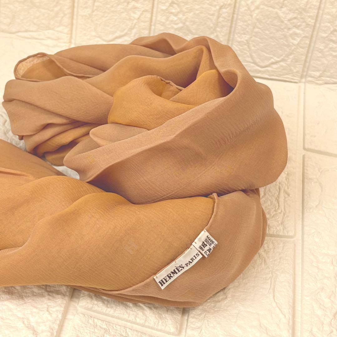 エルメス　マルジェラ期　シルク　ロングストール　Ｈロゴ　バイカラー　オレンジ