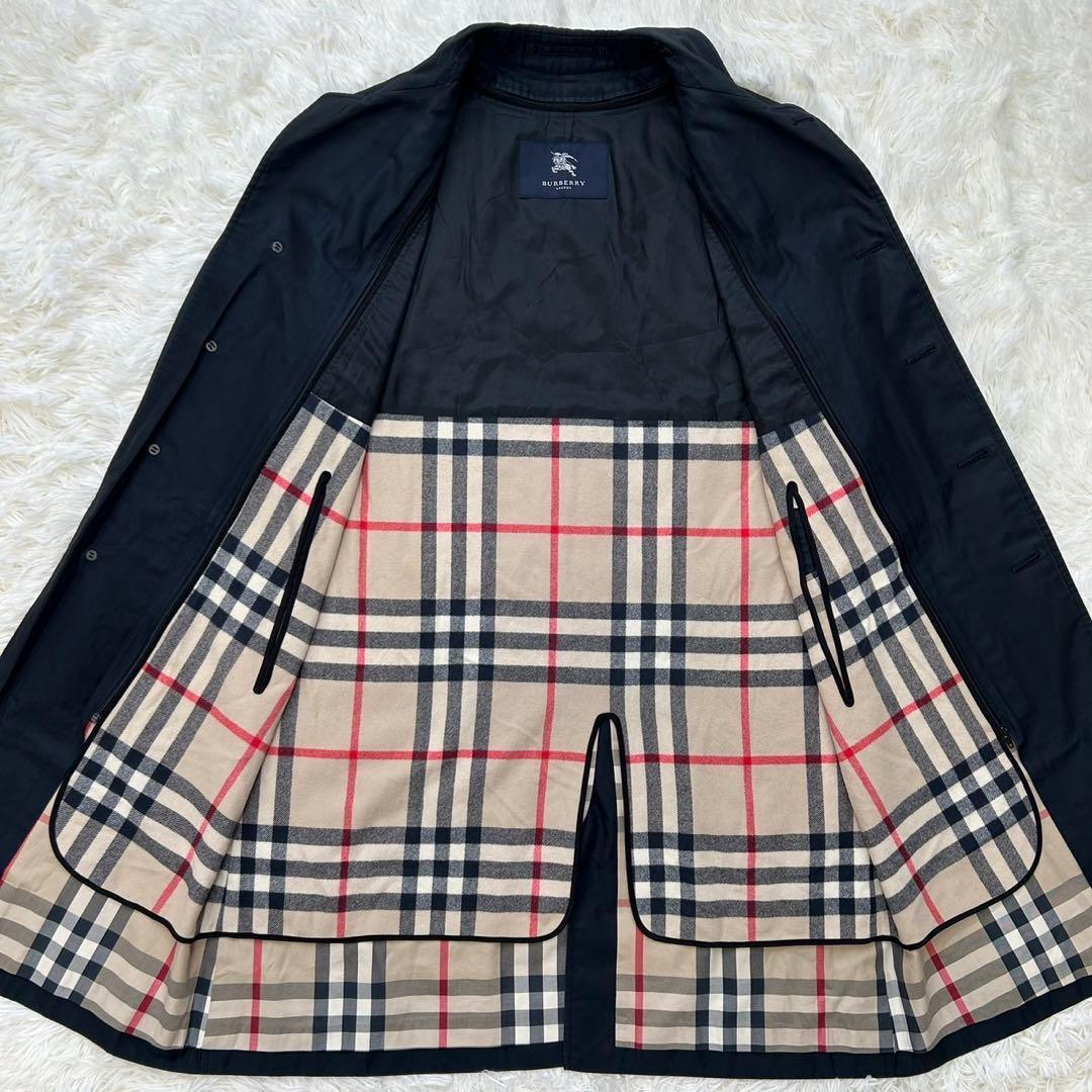【美品/S】バーバリー ロンドン ステンカラーコート アウター 黒 ライナー付