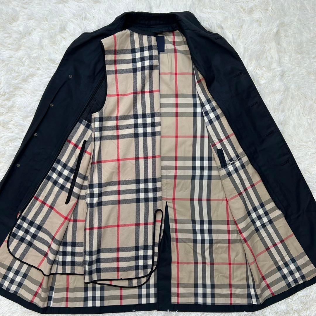【美品/S】バーバリー ロンドン ステンカラーコート アウター 黒 ライナー付