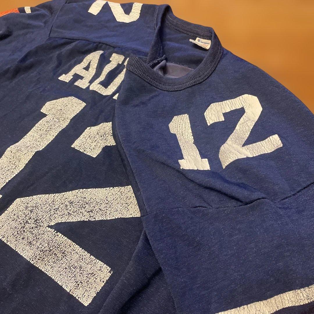 80s Champion フットボールT シャツ　トリコタグ　紺色　ＸＬ