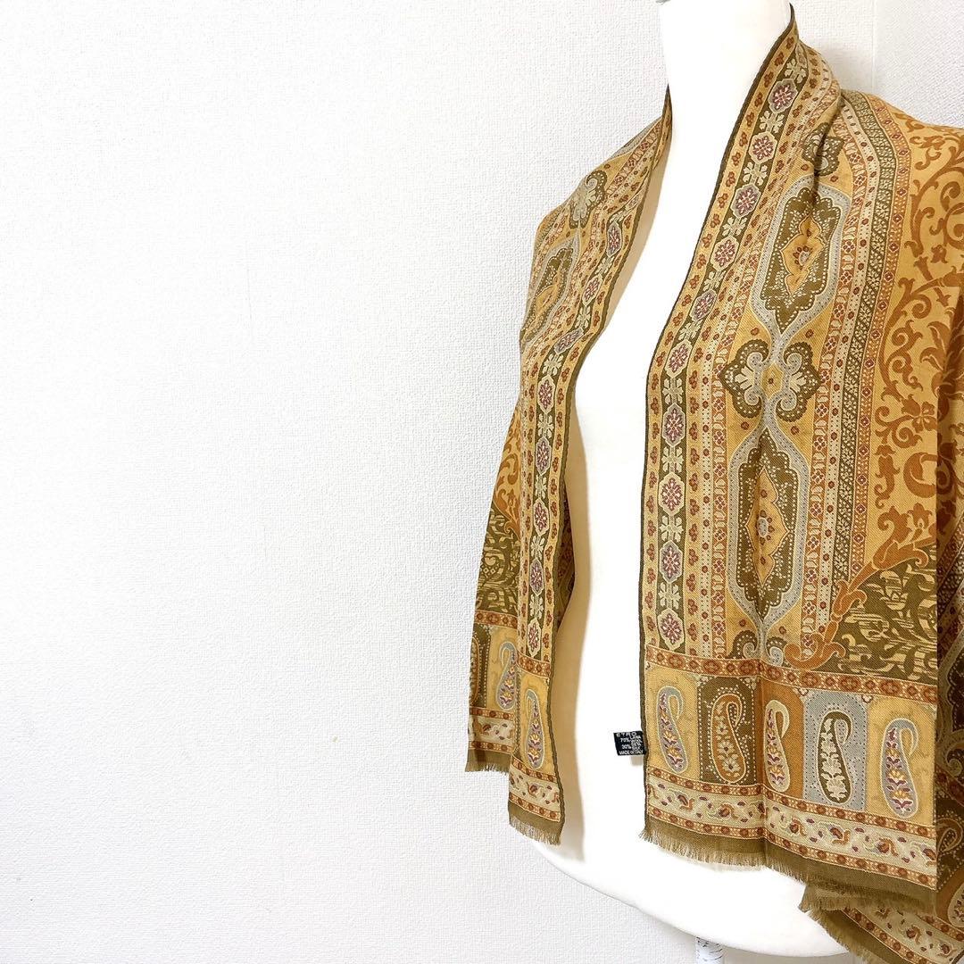 美品 ETRO エトロ スカーフ ウール混シルク ペイズリー柄 イタリア製