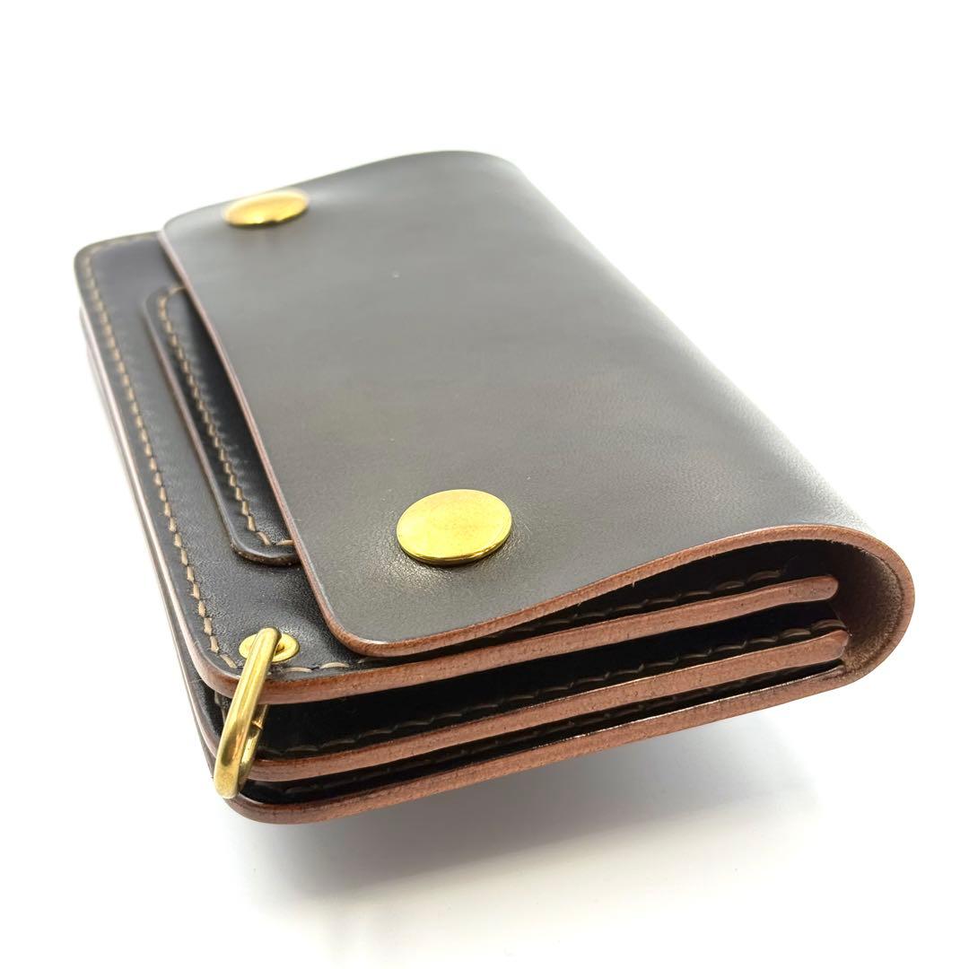 ミドルトラッカーウォレット(ブラック)サドルレザー　タロンジッパー　真鍮製