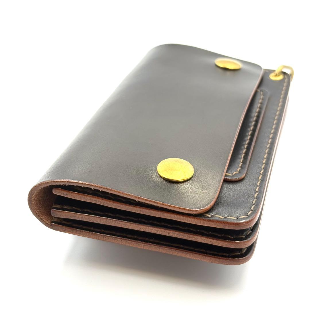 ミドルトラッカーウォレット(ブラック)サドルレザー　タロンジッパー　真鍮製