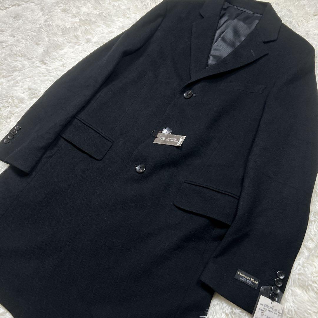 新品　3L 大きめ　カシミヤ混　ウールチェスターコート　黒　ブラック　ロング丈