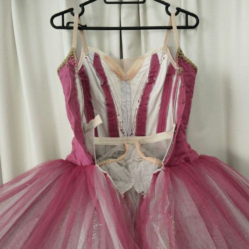 バレエ　ボディ芯入りクラシックチュチュNo1　赤紫　袖付き