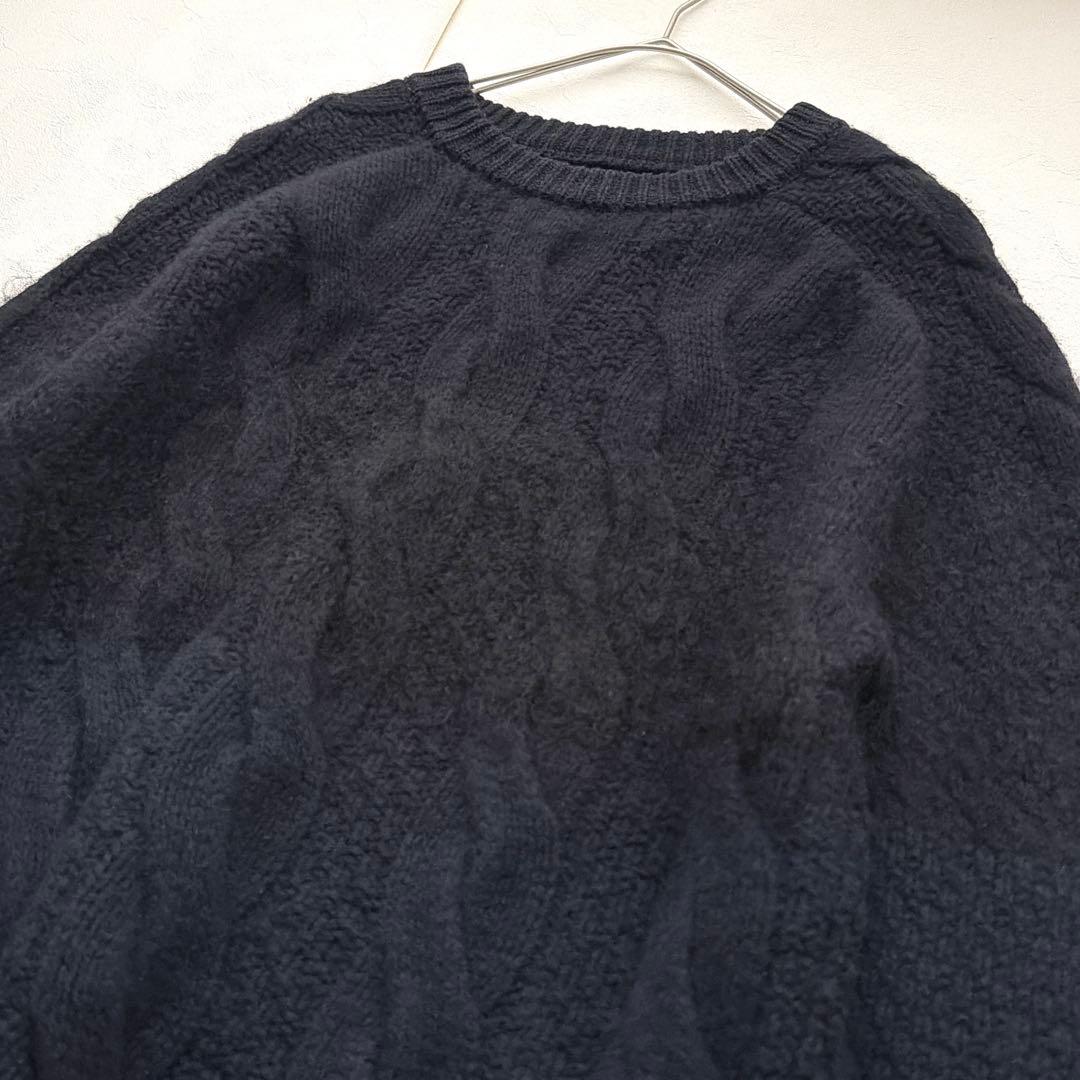 COOHEM カシミヤ　モヘア　アンゴラ　ケーブルニット セーター 黒 米富繊維