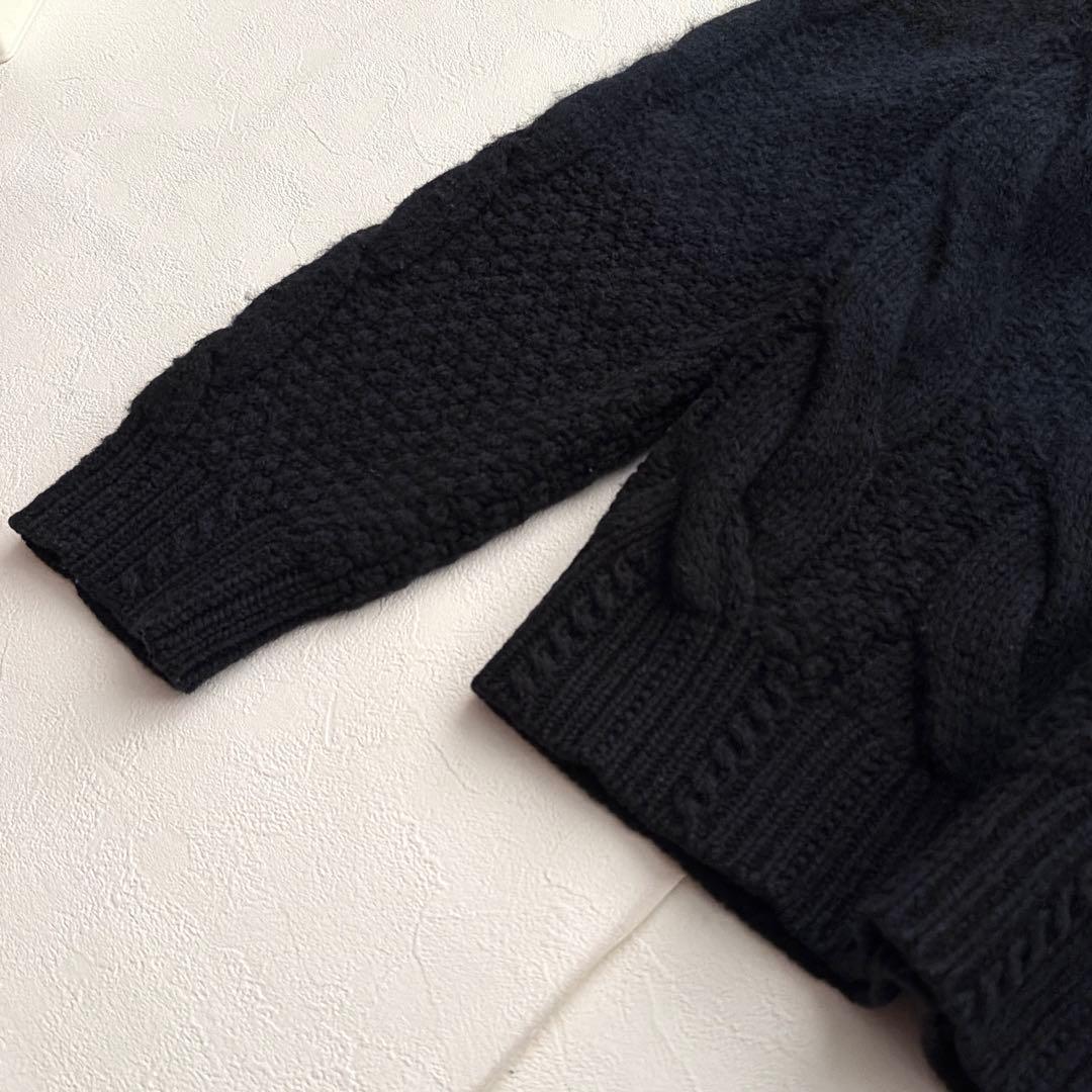 COOHEM カシミヤ　モヘア　アンゴラ　ケーブルニット セーター 黒 米富繊維