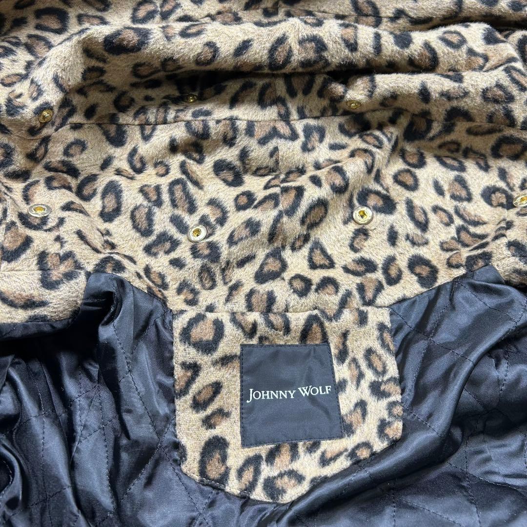 JOHNNY WOLF】ビックフードライダースロングコート/Y2K/豹柄/V系