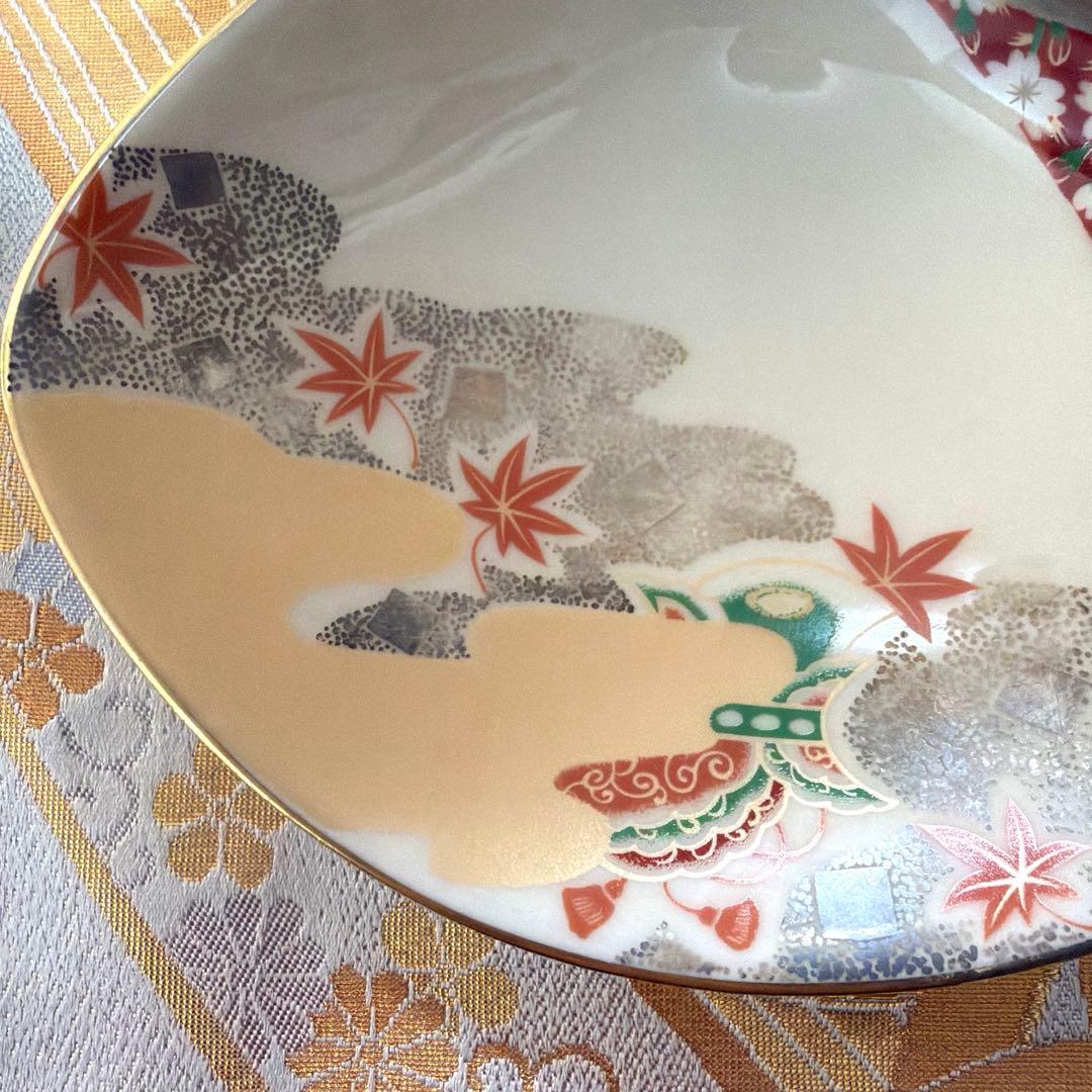 たち吉赤絵金彩八角鉢　春秋貝彩　金銀ガラス製プレート　加賀箔工芸　No.4-39