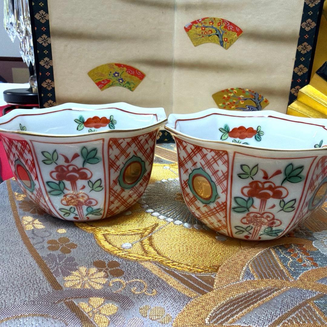 たち吉赤絵金彩八角鉢　春秋貝彩　金銀ガラス製プレート　加賀箔工芸　No.4-39