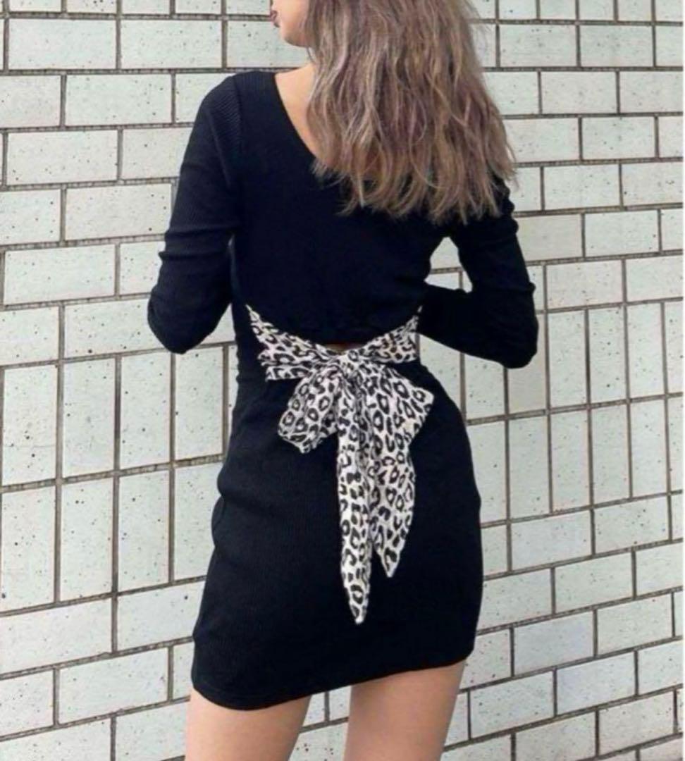 最 安値 でファッション - ブラック リボン付き 長袖ミニワンピース