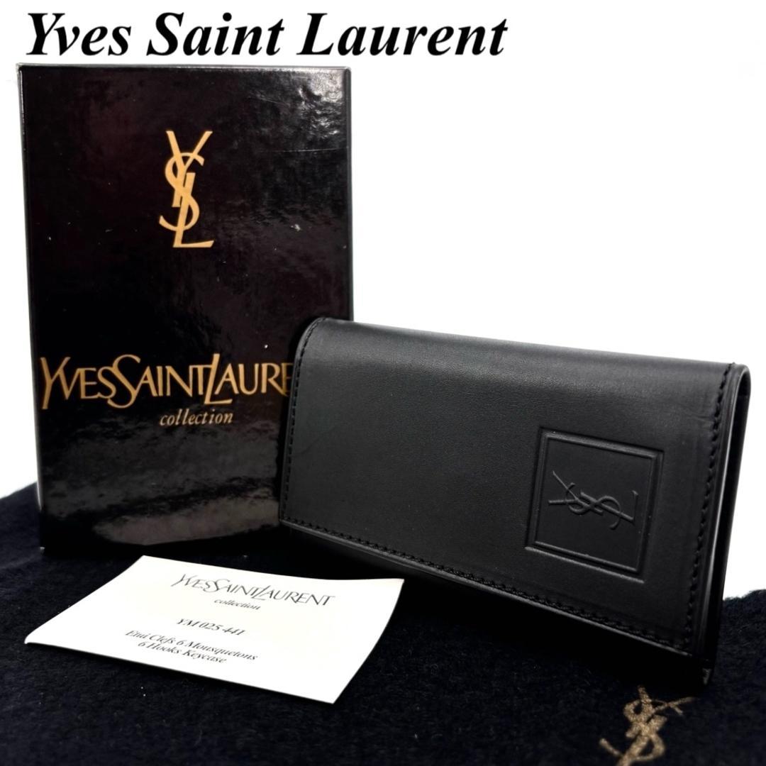 未使用級 イヴサンローラン キーケース 6連 ブラック レザー