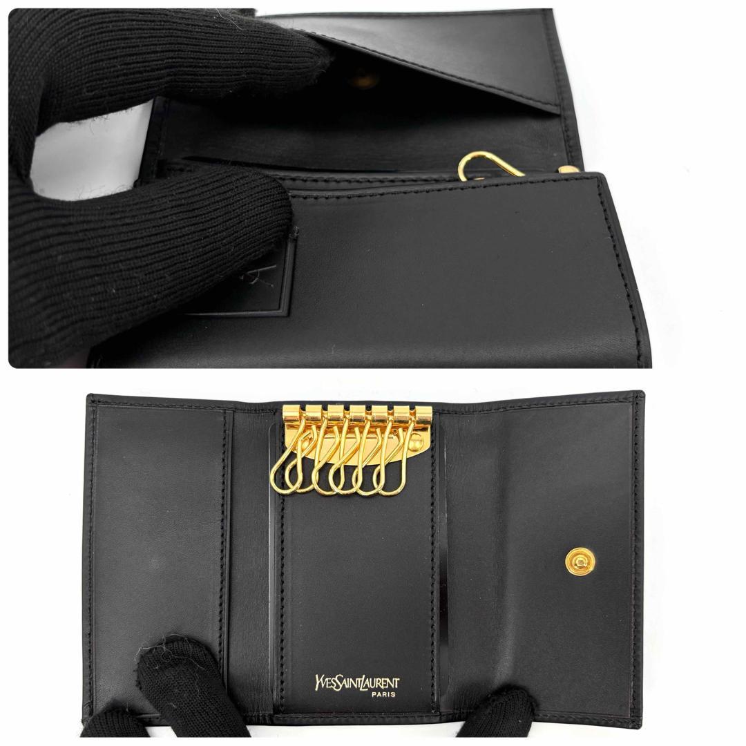 未使用級 イヴサンローラン キーケース 6連 ブラック レザー