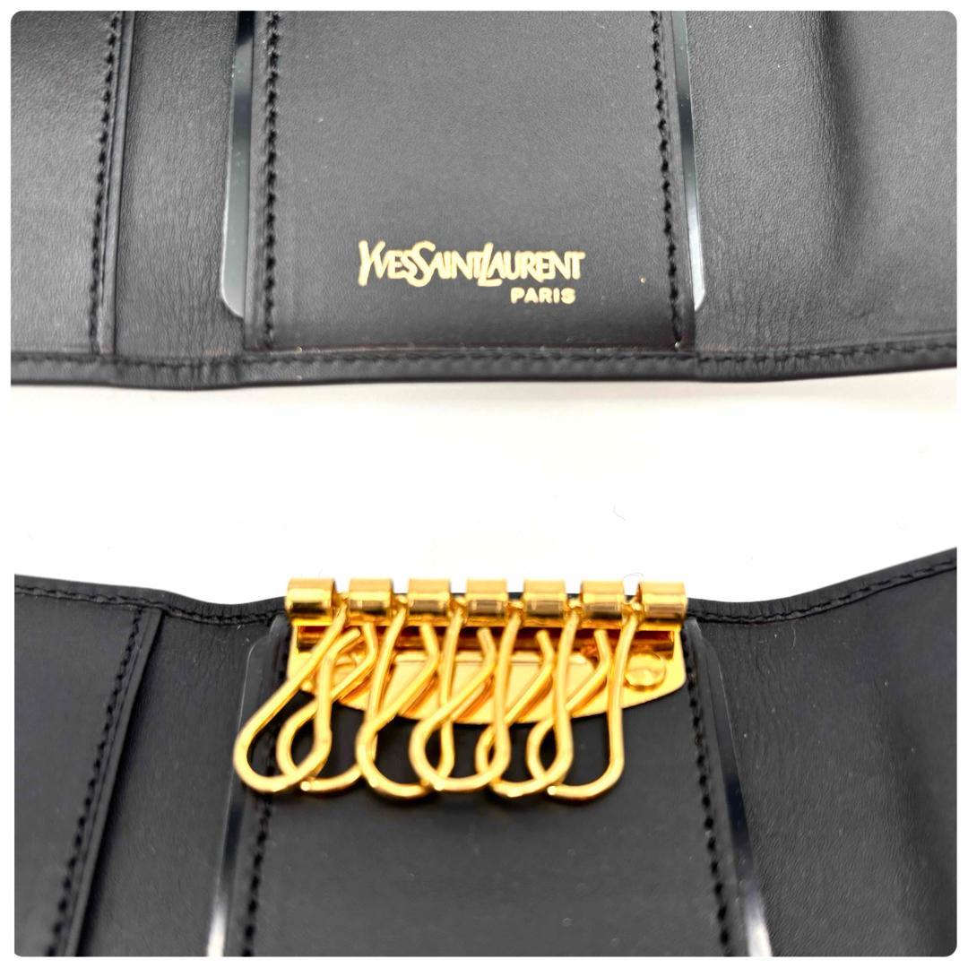 未使用級 イヴサンローラン キーケース 6連 ブラック レザー