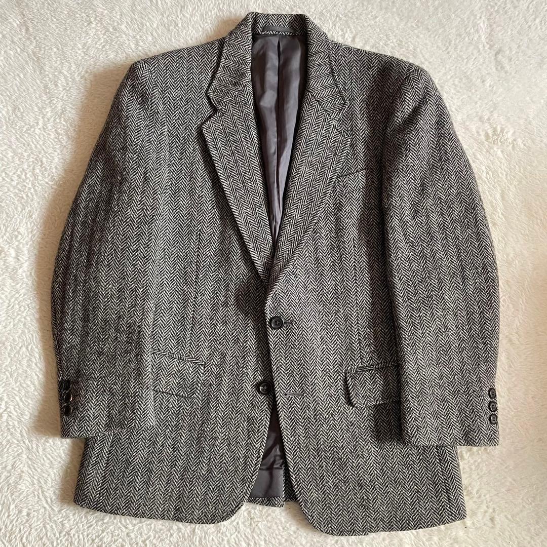 ハリスツイード テーラードジャケット 白黒ヘリンボーン - メルカリ